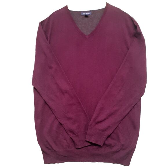 Alan Flusser Mens Cashmere Cotton Wool Blend Purple V Neck Sweater Mens XL - Picture 2 of 7